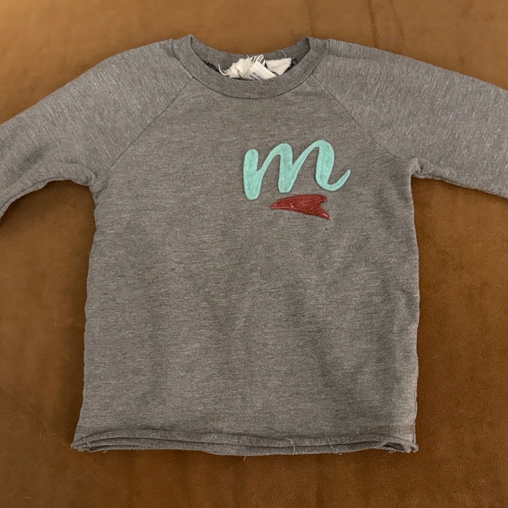 Gray Kids Terry Sweater with Blue and Red Accents M